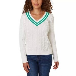 NWT Lands' End Women's V-Neck Cable Sweater